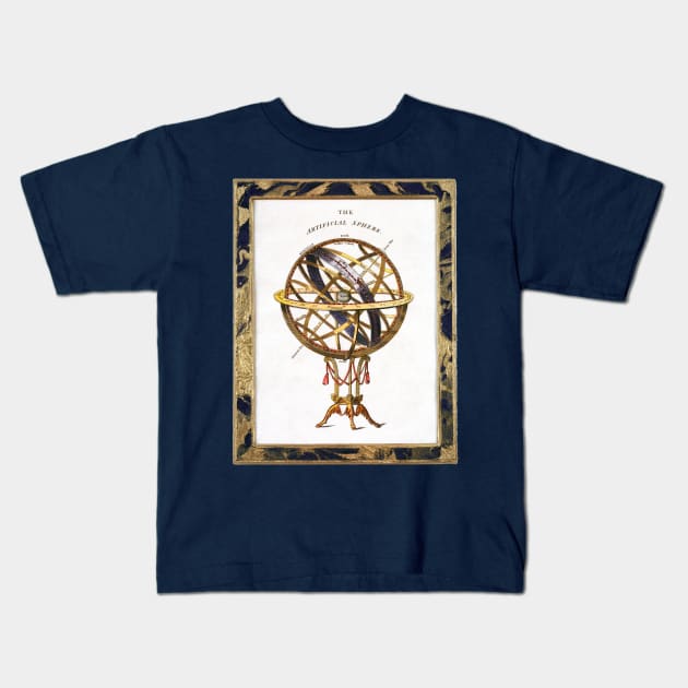 Vintage Astronomy, Artificial or Armillary Sphere with a Decorative Border Kids T-Shirt by MasterpieceCafe